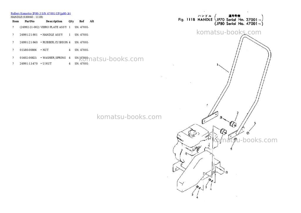 Komatsu jp80-3 s/n 47001-up Parts catalog cover Page 5 Komatsu jp80-3 s/n 47001-up Parts catalog cover Page 5