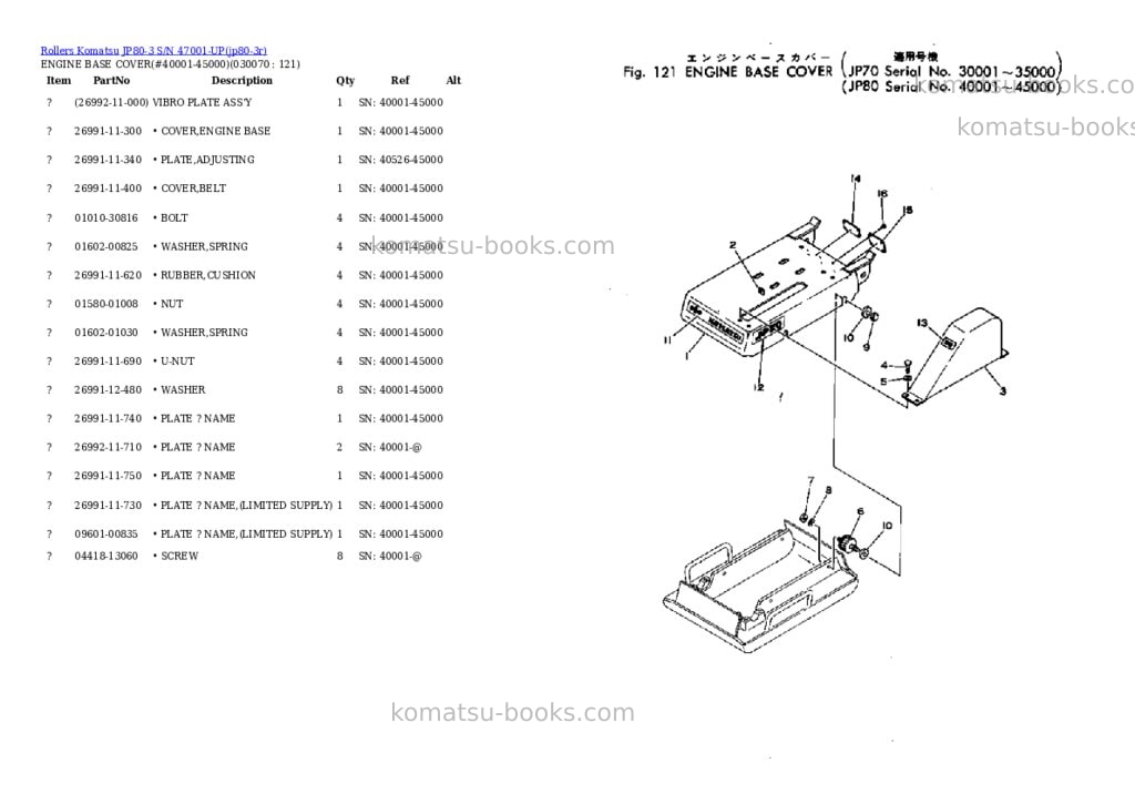 Komatsu jp80-3 s/n 47001-up Parts catalog cover Page 6 Komatsu jp80-3 s/n 47001-up Parts catalog cover Page 6