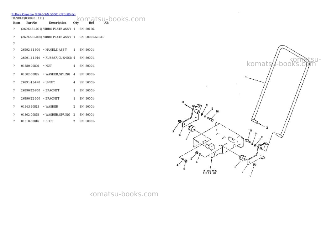 Komatsu jp80-5 s/n 50001-up Parts catalog cover Komatsu jp80-5 s/n 50001-up Parts catalog cover