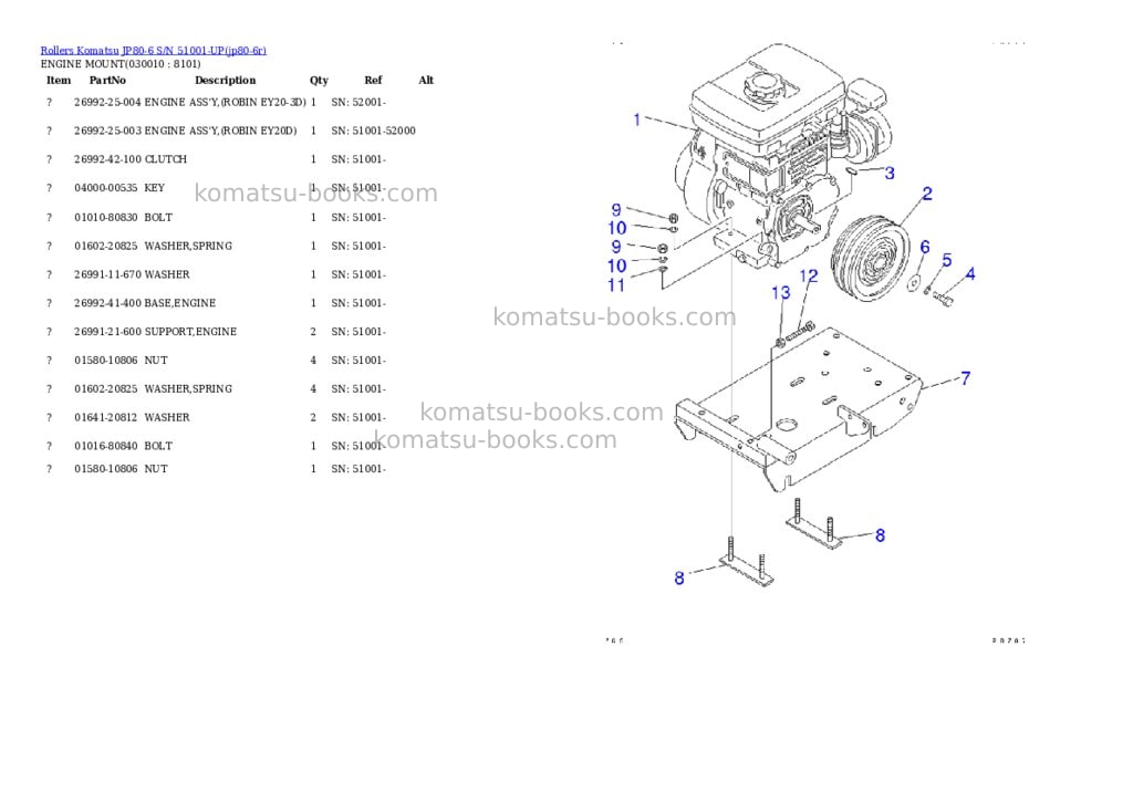 Komatsu jp80-6 s/n 51001-up Parts catalog cover Komatsu jp80-6 s/n 51001-up Parts catalog cover