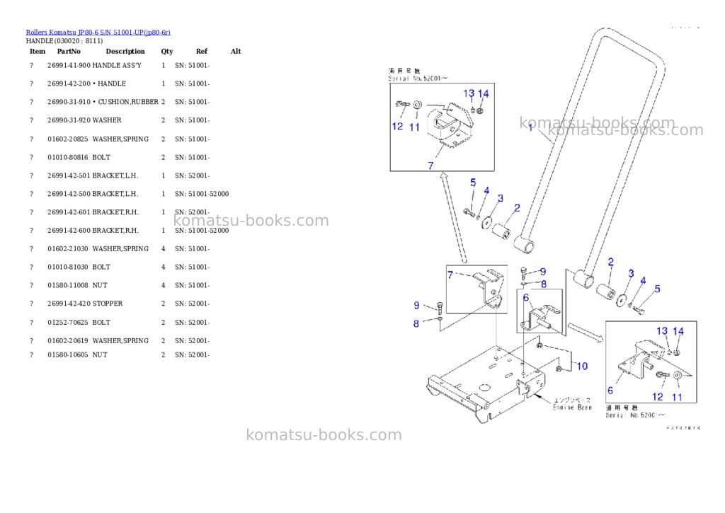 Komatsu jp80-6 s/n 51001-up Parts catalog cover Page 2 Komatsu jp80-6 s/n 51001-up Parts catalog cover Page 2