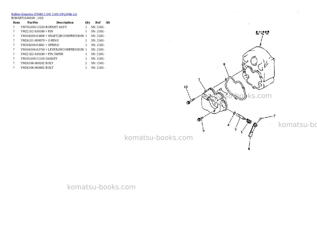 Komatsu JV06H-2 S/N 2501-UP Parts catalog cover Page 2 Komatsu JV06H-2 S/N 2501-UP Parts catalog cover Page 2