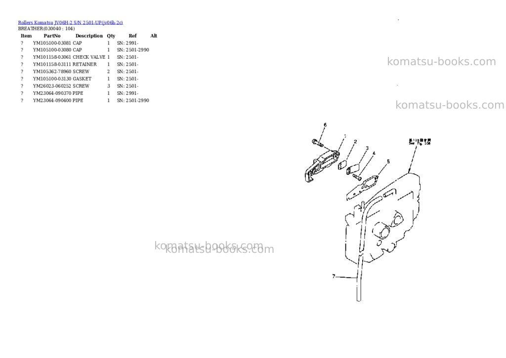 Komatsu JV06H-2 S/N 2501-UP Parts catalog cover Page 3 Komatsu JV06H-2 S/N 2501-UP Parts catalog cover Page 3