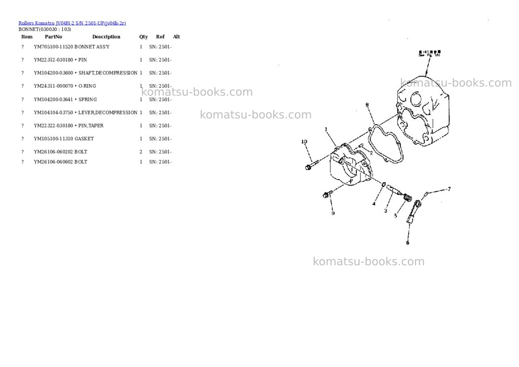 Komatsu jv06h-2 s/n 2501-up Parts catalog cover Page 2 Komatsu jv06h-2 s/n 2501-up Parts catalog cover Page 2