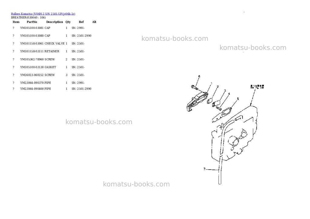 Komatsu jv06h-2 s/n 2501-up Parts catalog cover Page 3 Komatsu jv06h-2 s/n 2501-up Parts catalog cover Page 3