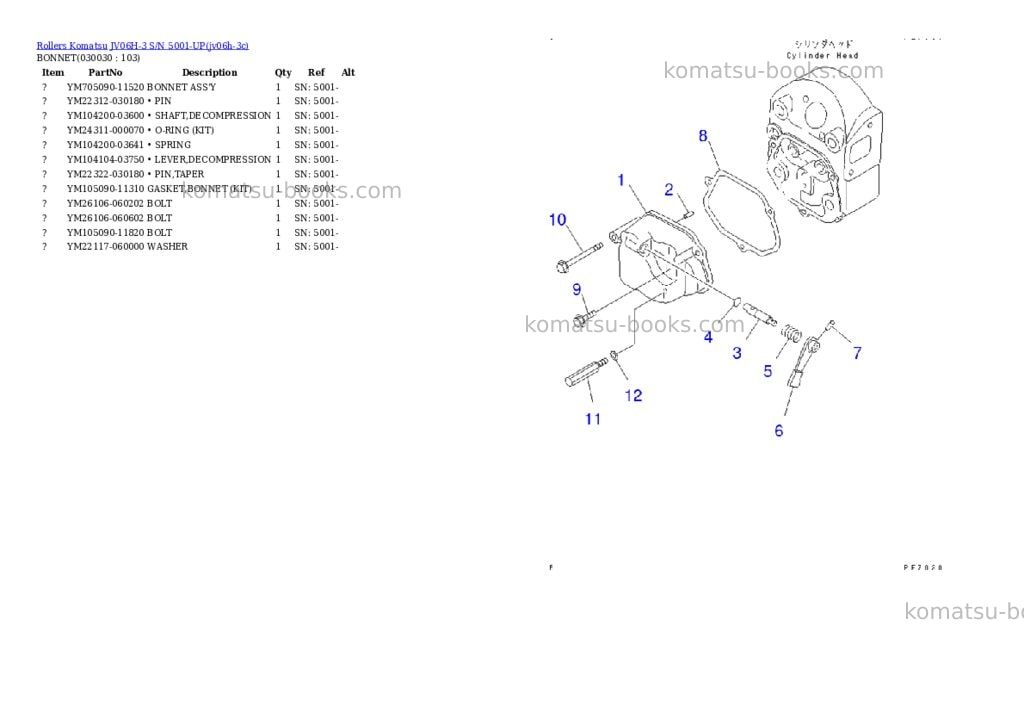Komatsu JV06H-3 S/N 5001-UP Parts catalog cover Page 2 Komatsu JV06H-3 S/N 5001-UP Parts catalog cover Page 2