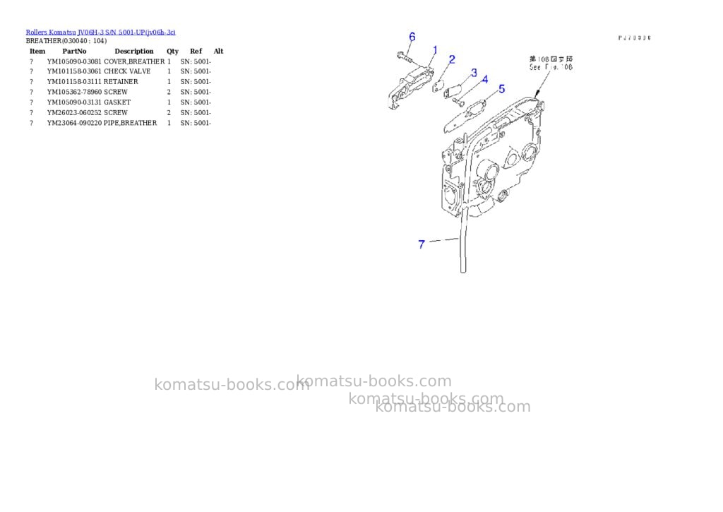 Komatsu JV06H-3 S/N 5001-UP Parts catalog cover Page 3 Komatsu JV06H-3 S/N 5001-UP Parts catalog cover Page 3