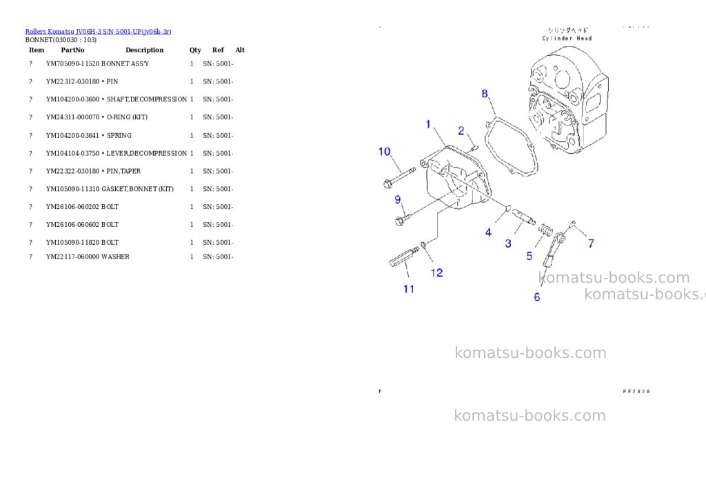 Komatsu jv06h-3 s/n 5001-up Parts catalog cover Page 2 Komatsu jv06h-3 s/n 5001-up Parts catalog cover Page 2