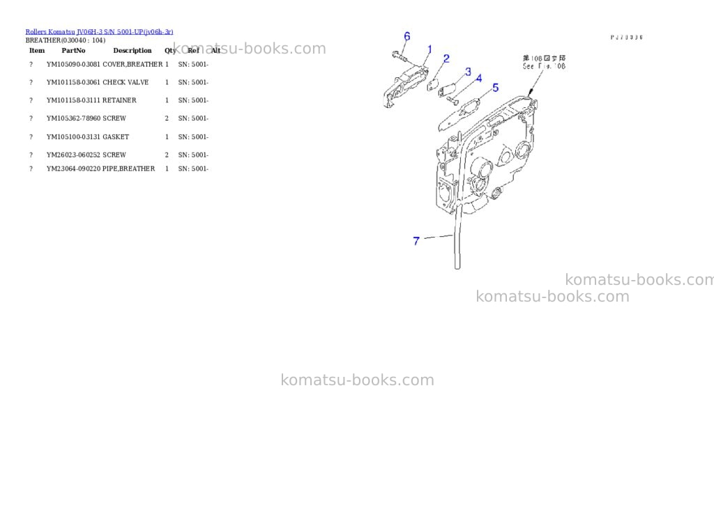 Komatsu jv06h-3 s/n 5001-up Parts catalog cover Page 3 Komatsu jv06h-3 s/n 5001-up Parts catalog cover Page 3