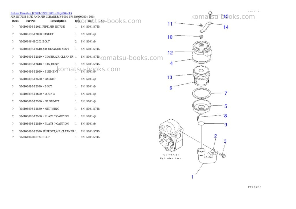 Komatsu jv06h-3 s/n 5001-up Parts catalog cover Page 4 Komatsu jv06h-3 s/n 5001-up Parts catalog cover Page 4