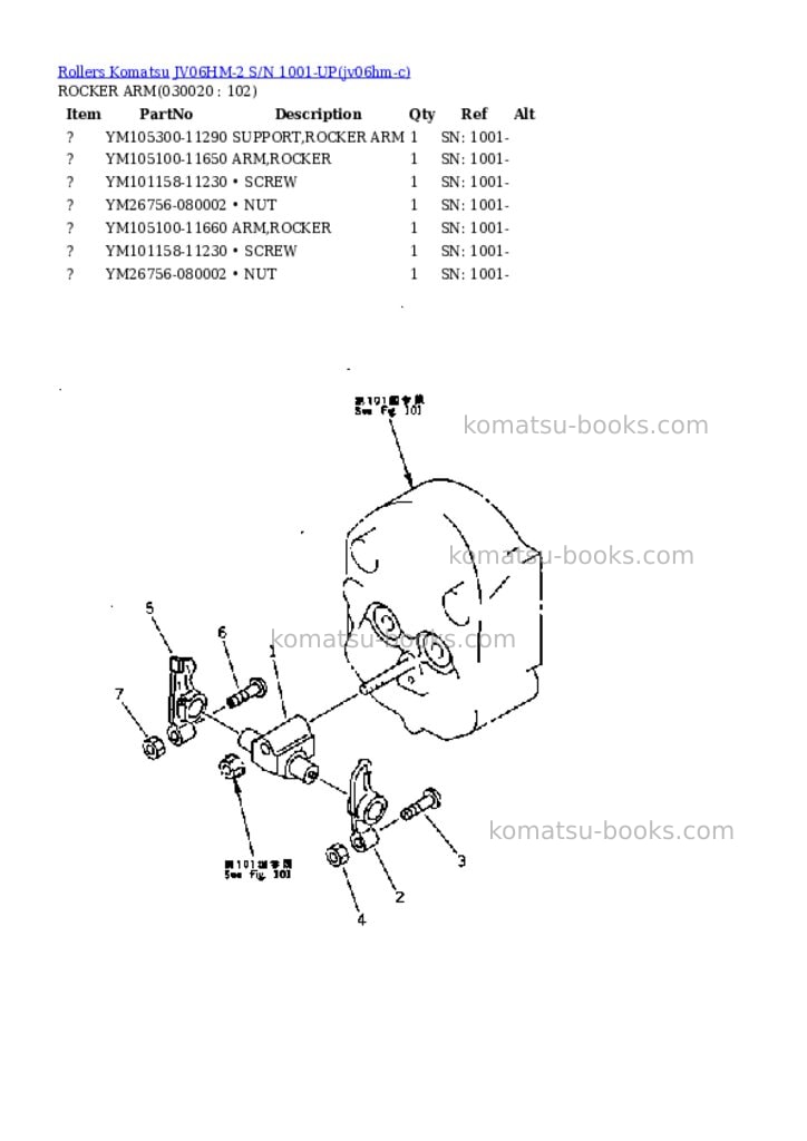 Komatsu jv06hm-2 s/n 1001-up Parts catalog cover