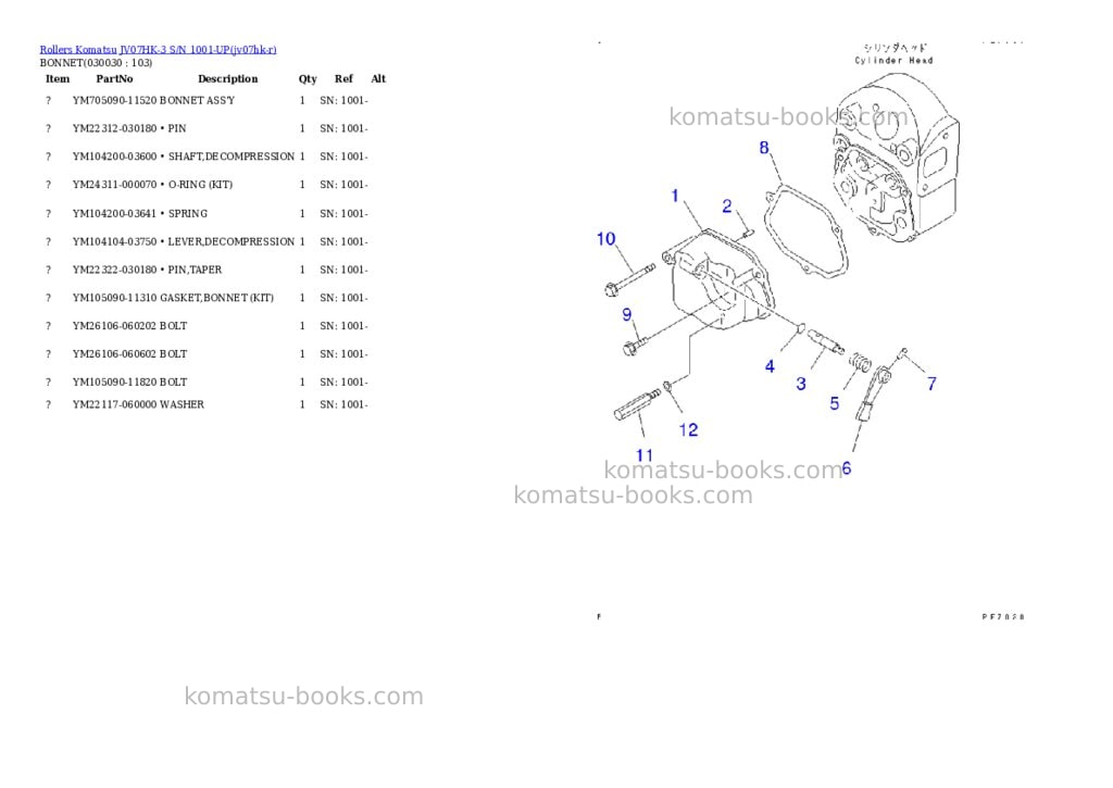 Komatsu jv07hk-3 s/n 1001-up Parts catalog cover Page 2