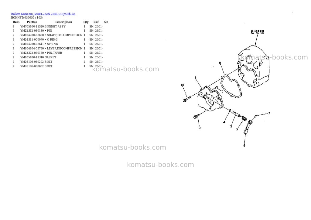 Komatsu JV08H-2 S/N 2501-UP Parts catalog cover Page 2 Komatsu JV08H-2 S/N 2501-UP Parts catalog cover Page 2