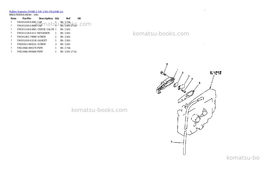 Komatsu JV08H-2 S/N 2501-UP Parts catalog cover Page 3 Komatsu JV08H-2 S/N 2501-UP Parts catalog cover Page 3
