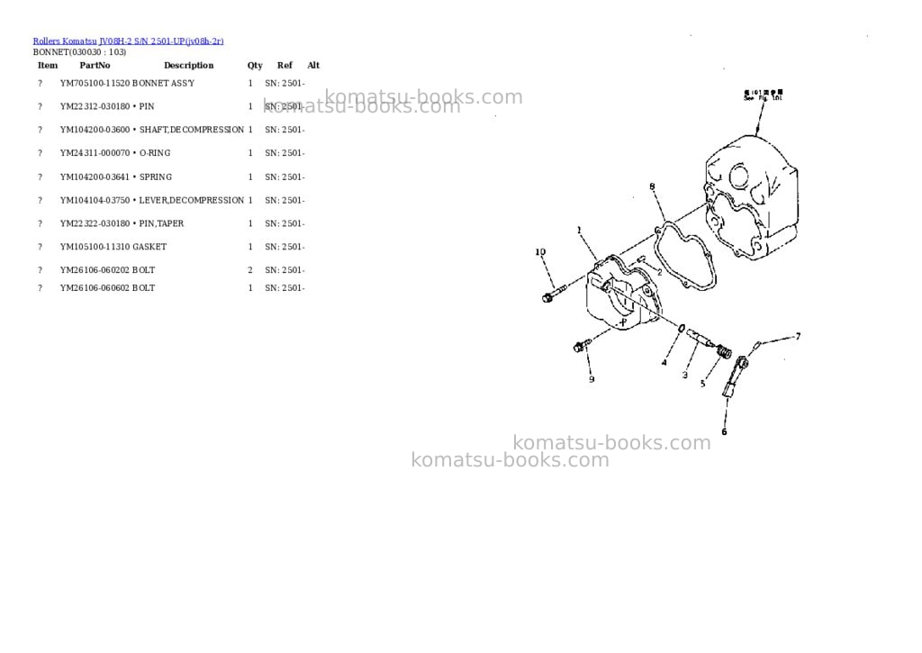 Komatsu jv08h-2 s/n 2501-up Parts catalog cover Page 2 Komatsu jv08h-2 s/n 2501-up Parts catalog cover Page 2