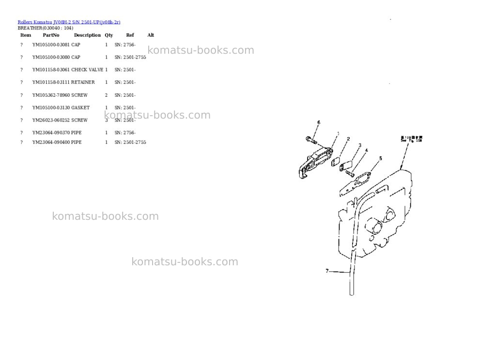 Komatsu jv08h-2 s/n 2501-up Parts catalog cover Page 3 Komatsu jv08h-2 s/n 2501-up Parts catalog cover Page 3