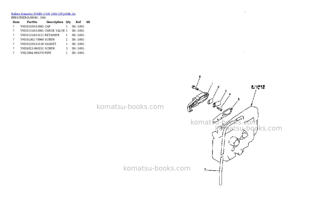 Komatsu JV08H-3 S/N 5001-UP Parts catalog cover Page 3 Komatsu JV08H-3 S/N 5001-UP Parts catalog cover Page 3