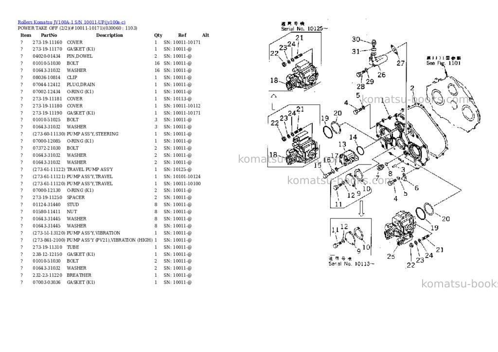 Komatsu JV100A-1 S/N 10011-UP Parts catalog cover Page 5 Komatsu JV100A-1 S/N 10011-UP Parts catalog cover Page 5