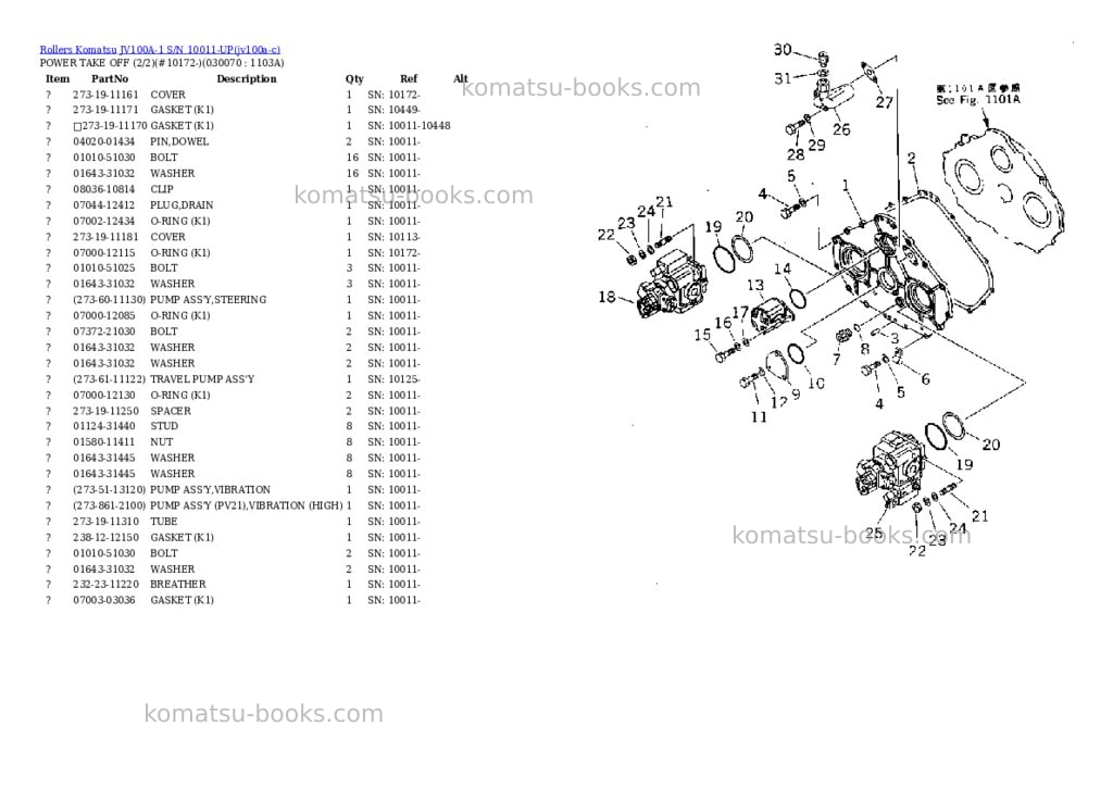 Komatsu JV100A-1 S/N 10011-UP Parts catalog cover Page 6 Komatsu JV100A-1 S/N 10011-UP Parts catalog cover Page 6