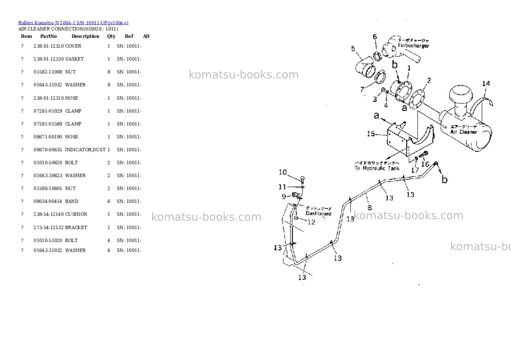 Komatsu jv100a-1 s/n 10011-up Parts catalog cover Komatsu jv100a-1 s/n 10011-up Parts catalog cover
