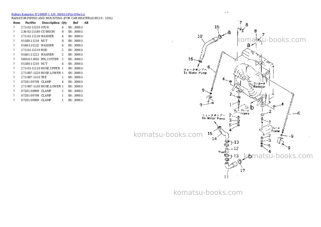 Komatsu JV100WP-1 S/N 30003-UP Parts catalog cover Page 10 Komatsu JV100WP-1 S/N 30003-UP Parts catalog cover Page 10