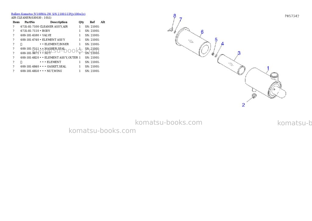 Komatsu jv100wa-2w s/n 21001-up Parts catalog cover Page 2