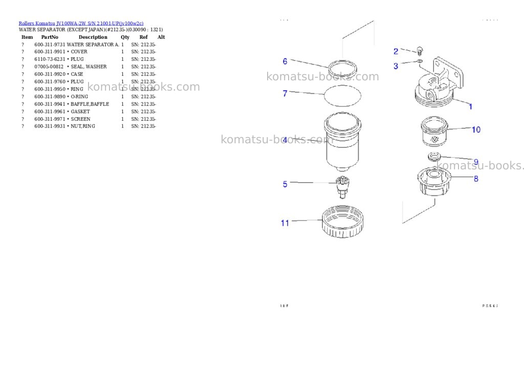 Komatsu jv100wa-2w s/n 21001-up Parts catalog cover Page 8