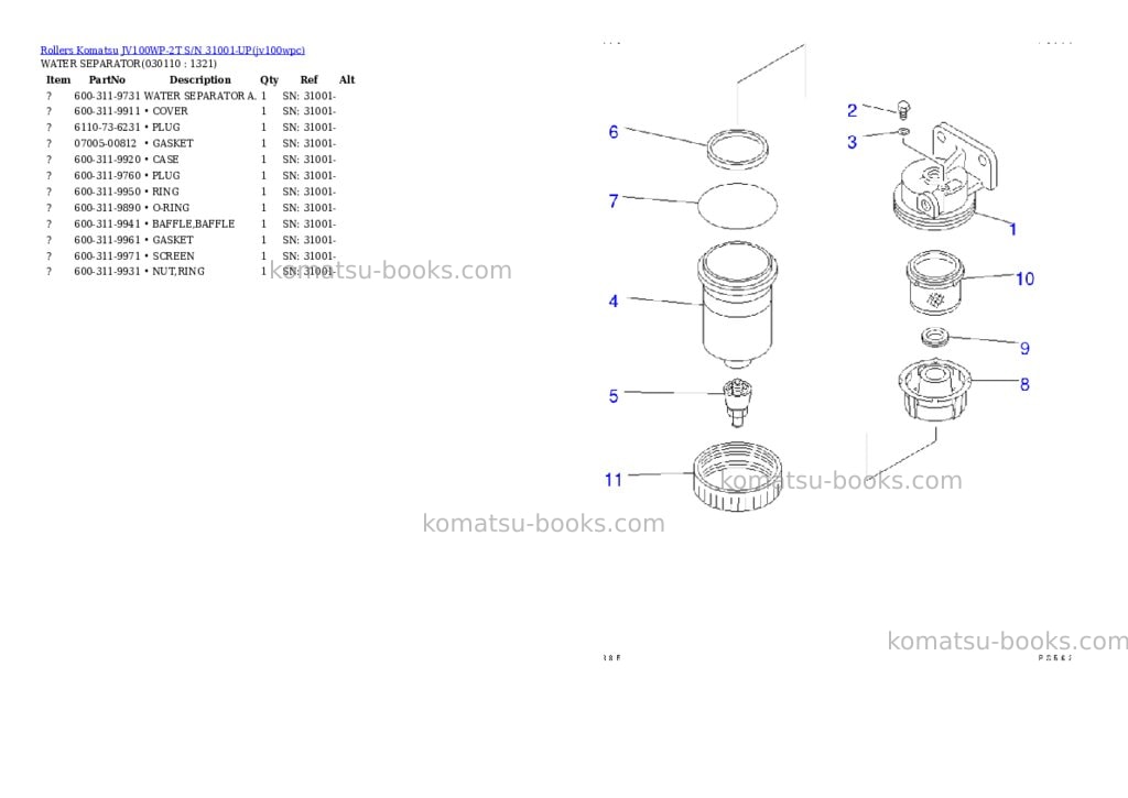 Komatsu jv100wp-2t s/n 31001-up Parts catalog cover Page 10