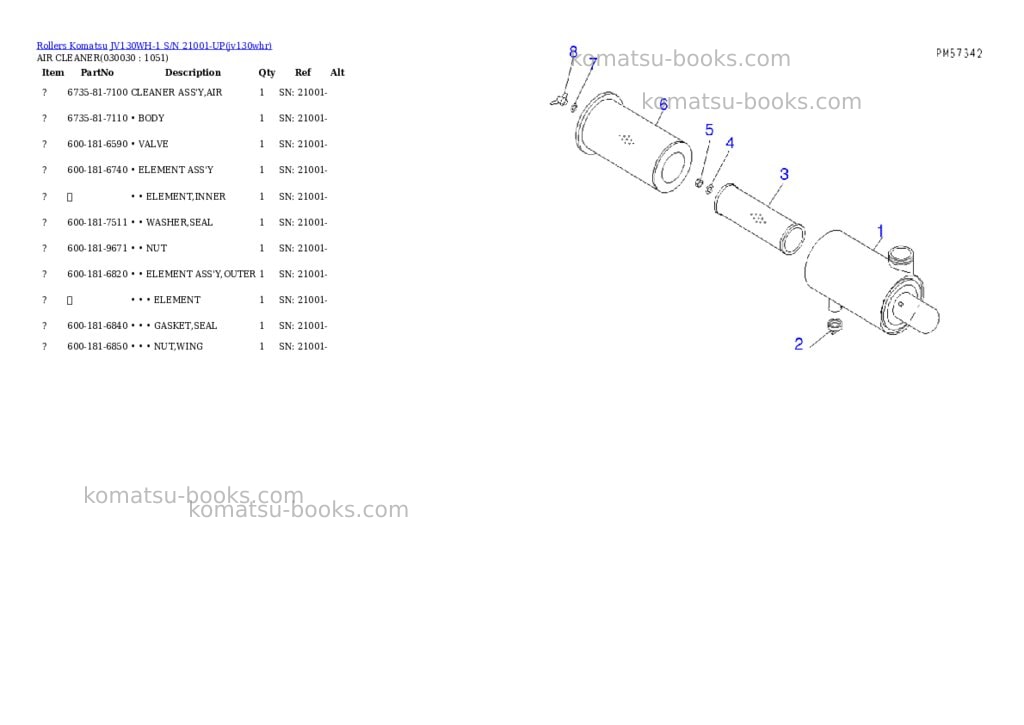 Komatsu jv130wh-1 s/n 21001-up Parts catalog cover Page 2