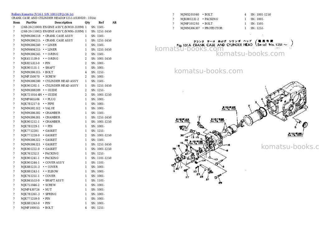 Komatsu JV16-1 S/N 1001-UP Parts catalog cover Komatsu JV16-1 S/N 1001-UP Parts catalog cover