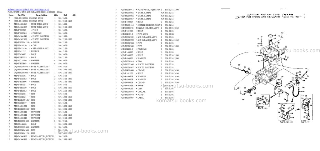 Komatsu JV16-1 S/N 1001-UP Parts catalog cover Page 10 Komatsu JV16-1 S/N 1001-UP Parts catalog cover Page 10