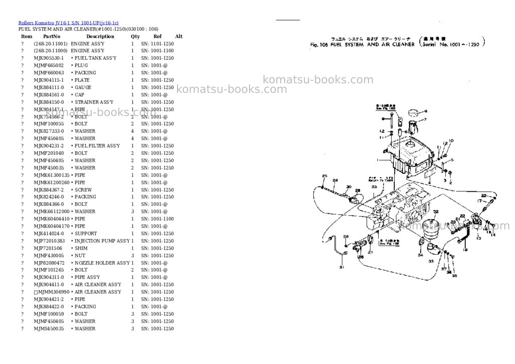 Komatsu JV16-1 S/N 1001-UP Parts catalog cover Page 9 Komatsu JV16-1 S/N 1001-UP Parts catalog cover Page 9