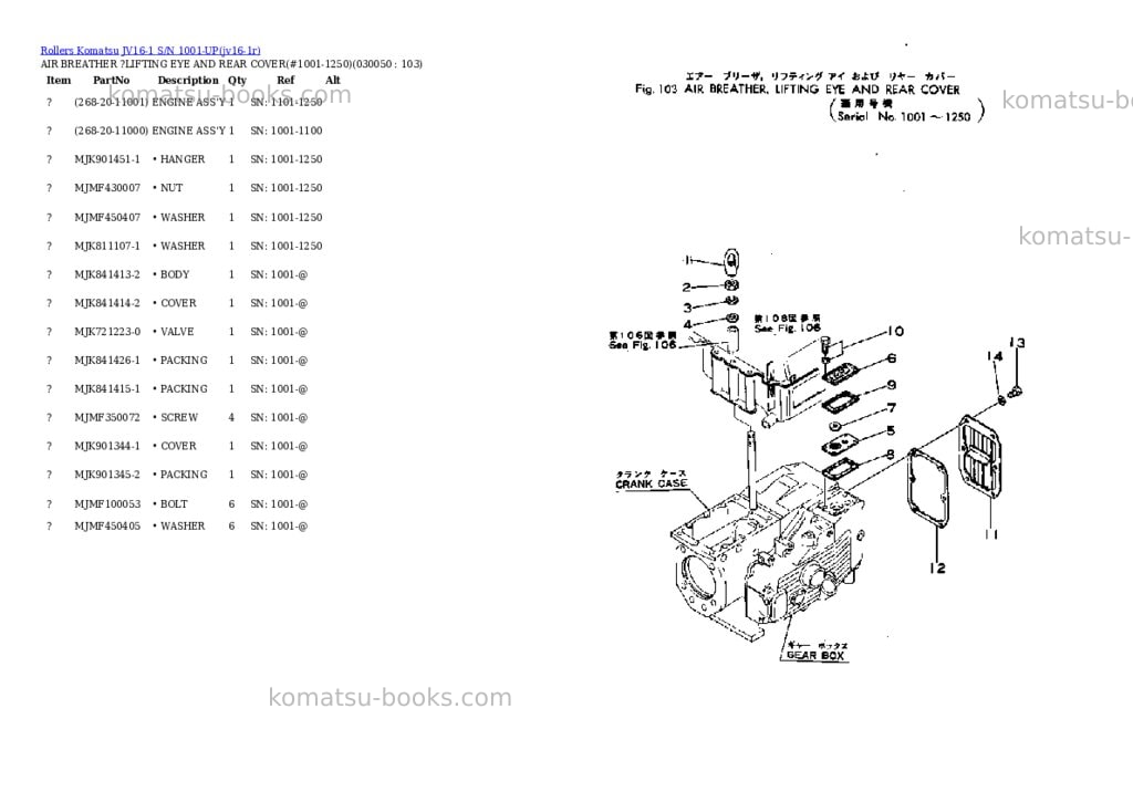 Komatsu jv16-1 s/n 1001-up Parts catalog cover Page 4 Komatsu jv16-1 s/n 1001-up Parts catalog cover Page 4