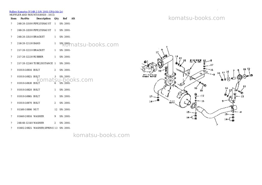 Komatsu jv16r-2 s/n 2001-up Parts catalog cover Komatsu jv16r-2 s/n 2001-up Parts catalog cover