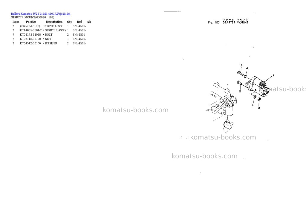 Komatsu JV25-3 S/N 4501-UP Parts catalog cover Komatsu JV25-3 S/N 4501-UP Parts catalog cover