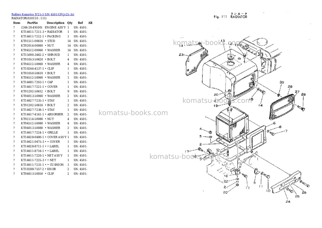 Komatsu JV25-3 S/N 4501-UP Parts catalog cover Page 10 Komatsu JV25-3 S/N 4501-UP Parts catalog cover Page 10