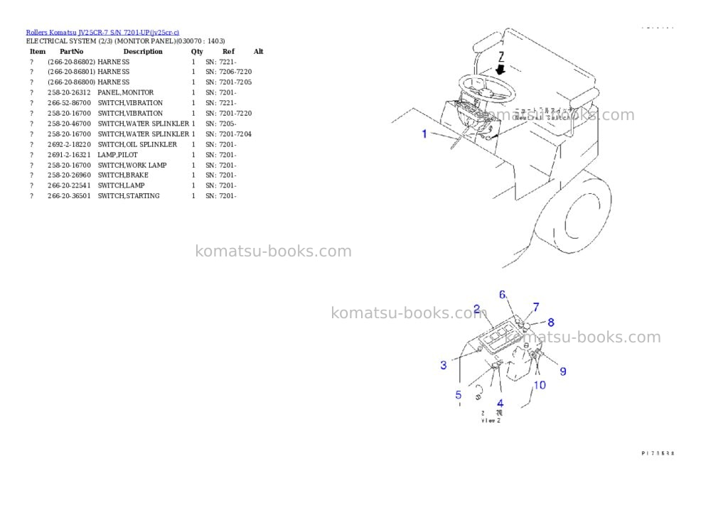 Komatsu JV25CR-7 S/N 7201-UP Parts catalog cover Page 6 Komatsu JV25CR-7 S/N 7201-UP Parts catalog cover Page 6