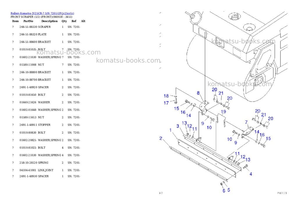 Komatsu JV25CR-7 S/N 7201-UP Parts catalog cover Page 10 Komatsu JV25CR-7 S/N 7201-UP Parts catalog cover Page 10