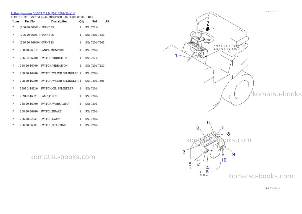 Komatsu JV25CR-7 S/N 7201-UP Parts catalog cover Page 6 Komatsu JV25CR-7 S/N 7201-UP Parts catalog cover Page 6