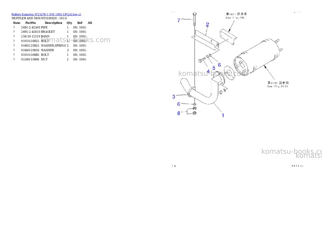 Komatsu JV25CW-1 S/N 1001-UP Parts catalog cover