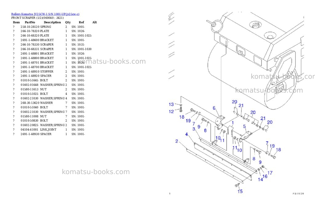 Komatsu JV25CW-1 S/N 1001-UP Parts catalog cover Page 9