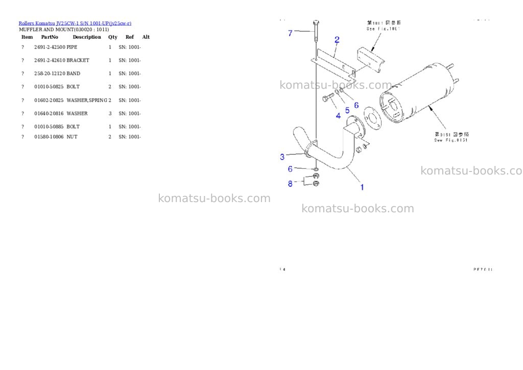 Komatsu JV25CW-1 S/N 1001-UP Parts catalog cover