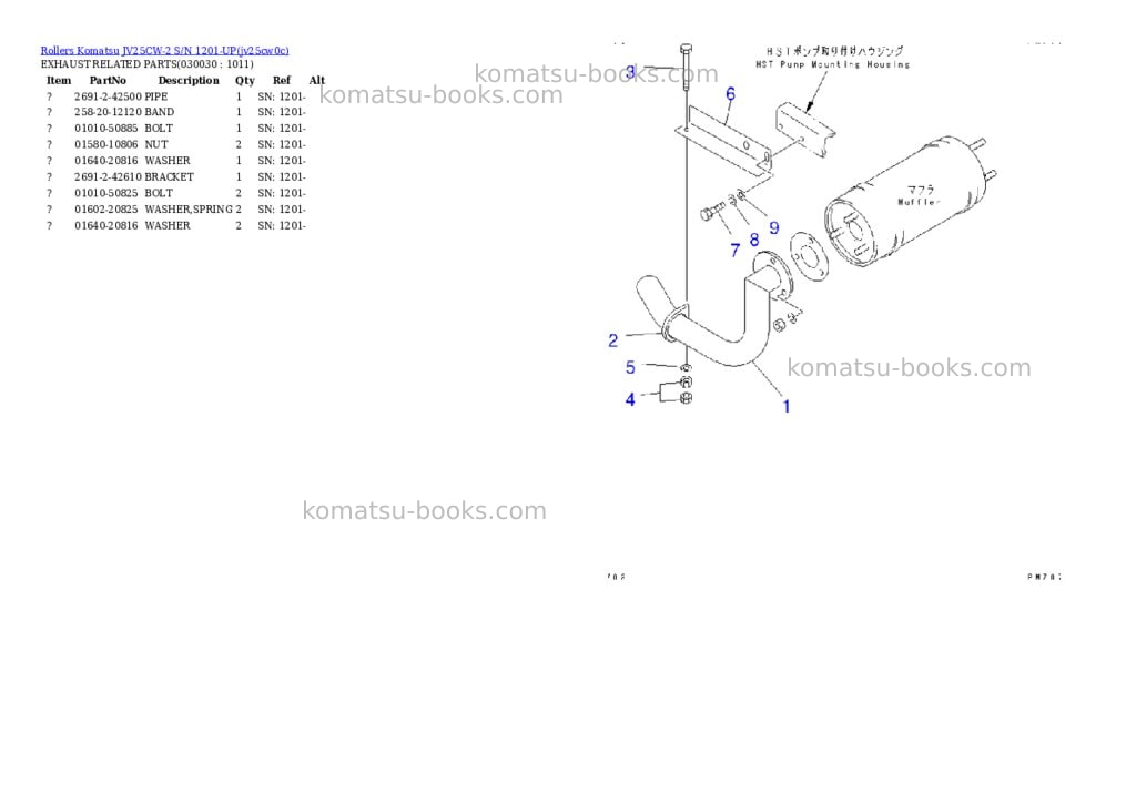 Komatsu JV25CW-2 S/N 1201-UP Parts catalog cover Page 2 Komatsu JV25CW-2 S/N 1201-UP Parts catalog cover Page 2