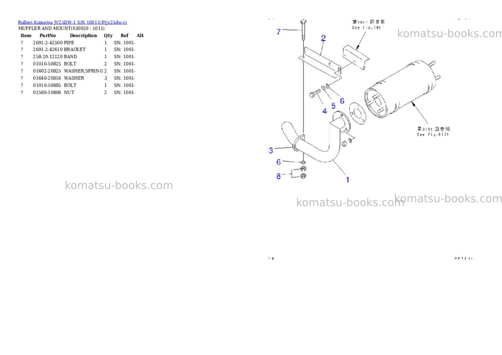 Komatsu JV25DW-1 S/N 1001-UP Parts catalog cover Komatsu JV25DW-1 S/N 1001-UP Parts catalog cover