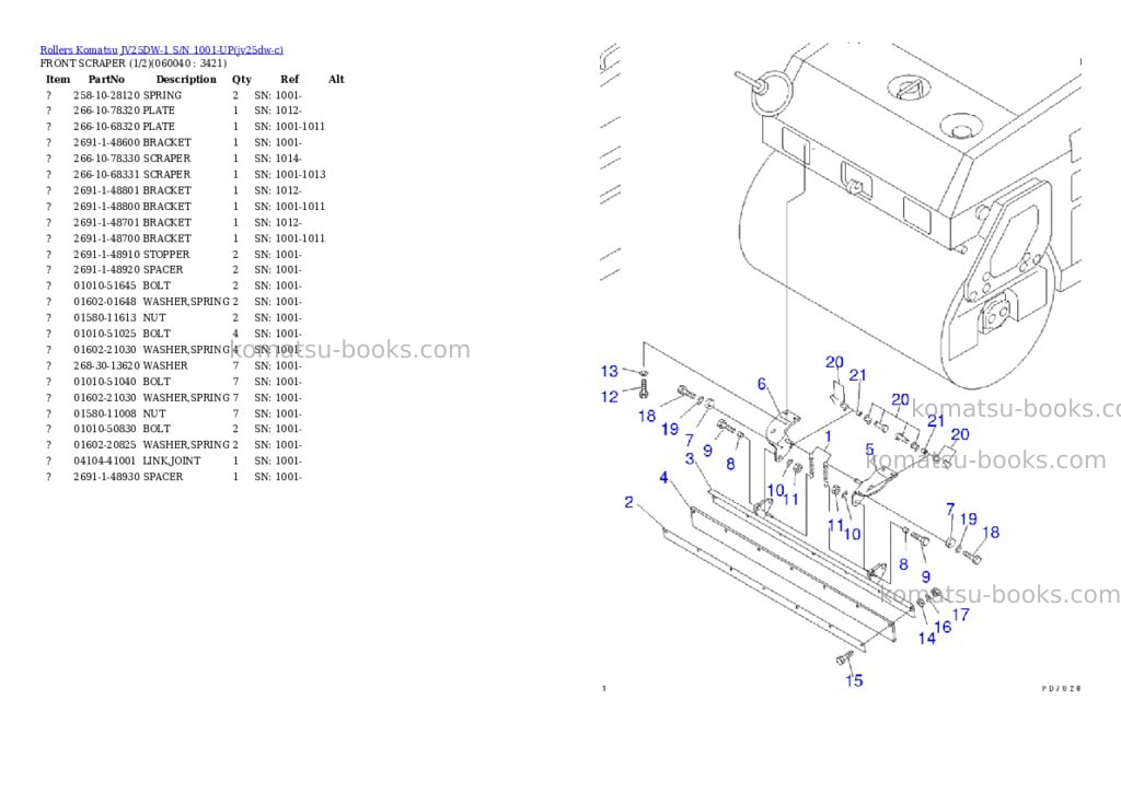Komatsu JV25DW-1 S/N 1001-UP Parts catalog cover Page 9 Komatsu JV25DW-1 S/N 1001-UP Parts catalog cover Page 9