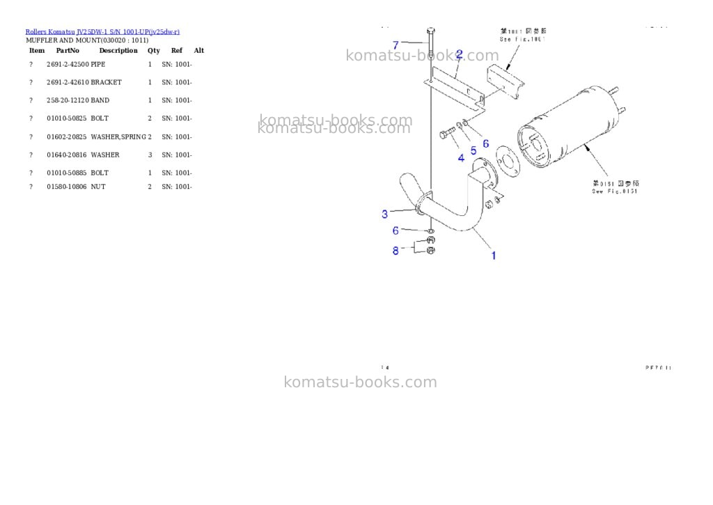 Komatsu JV25DW-1 S/N 1001-UP Parts catalog cover