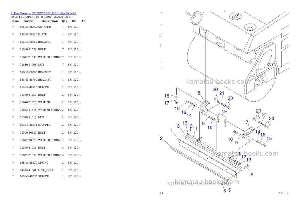 Komatsu JV25DW-2 S/N 1201-UP Parts catalog cover Page 4 Komatsu JV25DW-2 S/N 1201-UP Parts catalog cover Page 4