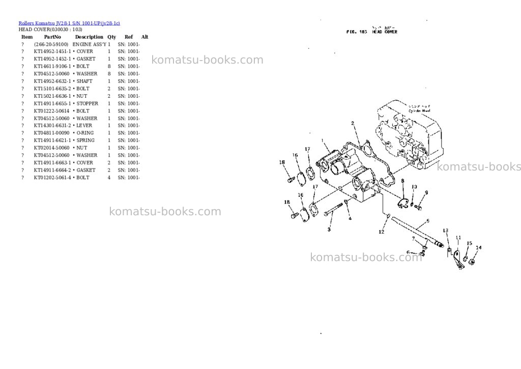 Komatsu JV28-1 S/N 1001-UP Parts catalog cover Page 2 Komatsu JV28-1 S/N 1001-UP Parts catalog cover Page 2