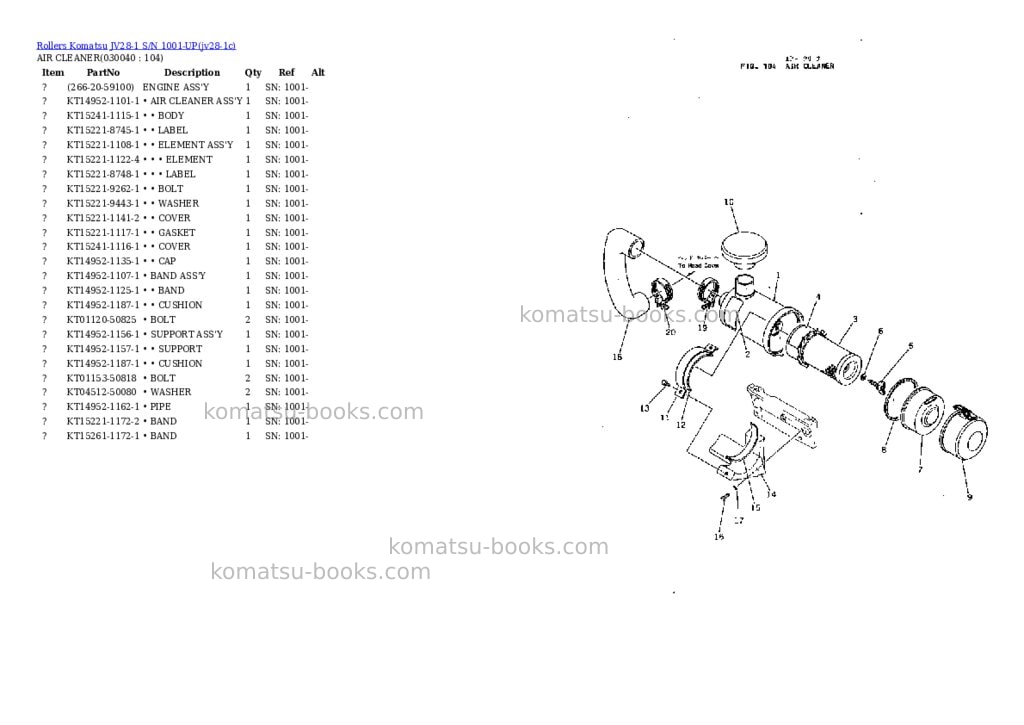Komatsu JV28-1 S/N 1001-UP Parts catalog cover Page 3 Komatsu JV28-1 S/N 1001-UP Parts catalog cover Page 3