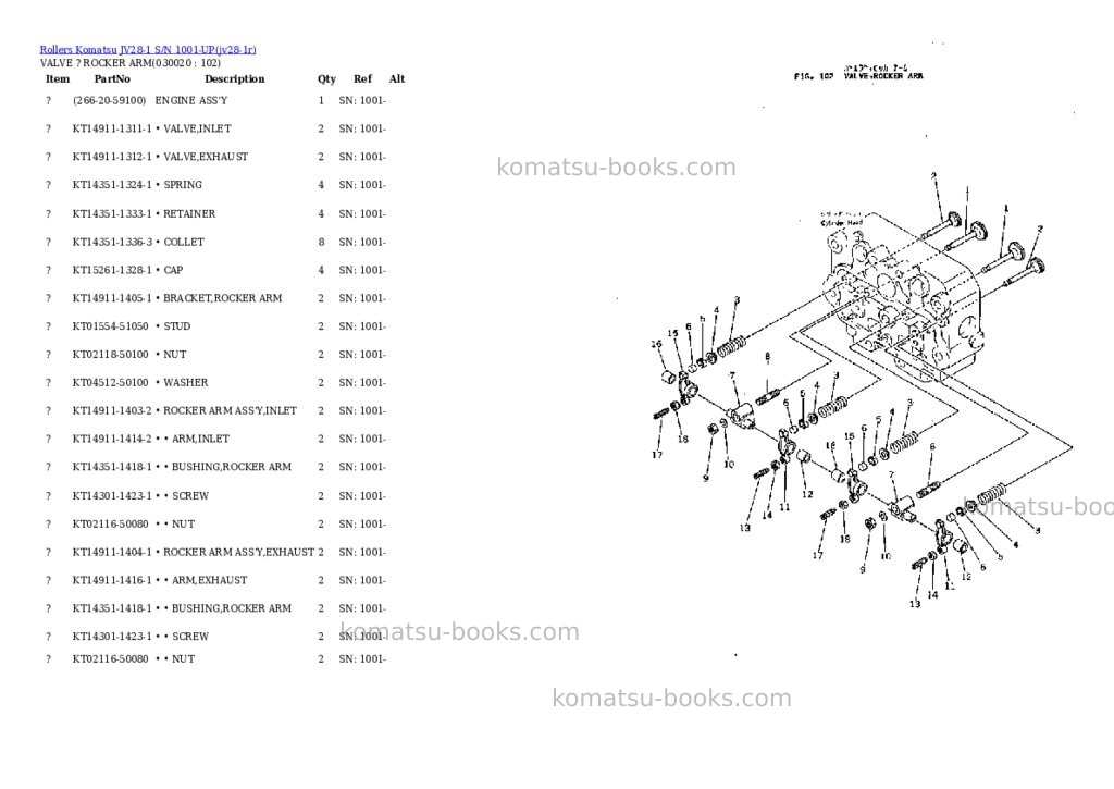 Komatsu jv28-1 s/n 1001-up Parts catalog cover